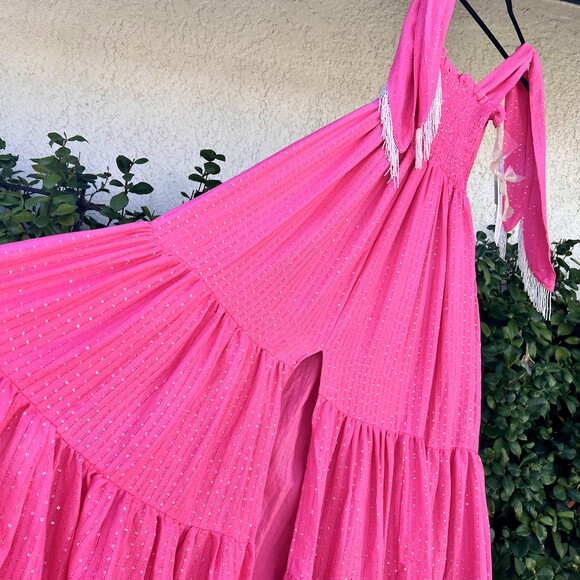 NWT Sundress Jade Long Dress Sequin Smocked Midi Maxi Fringe Size XS Small - Picture 3 of 9